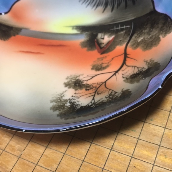 Noritake M Lusterware Japan Hand Painted Waterside Glowing Sunset Sunrise Scene - Picture 8 of 13